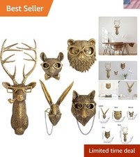 Decoración de Pared Cabezas de Animales, Montaje de Cabeza de Ciervo Imitación Dorada, Esculturas de Animales Decoración de Pared...