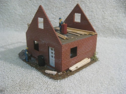 HO scale Brick House Under Construction Lightly weathered & detailed