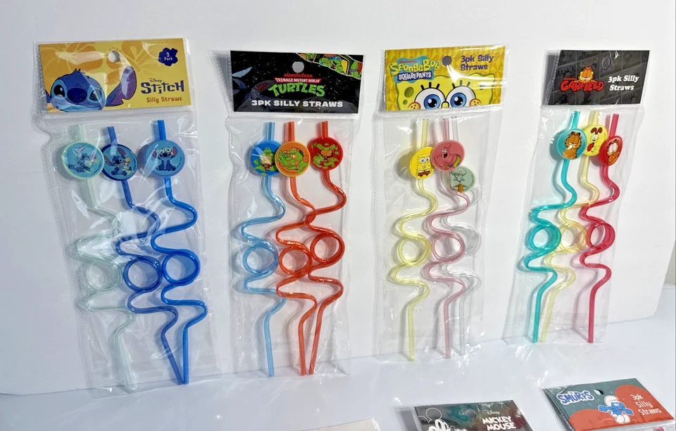 Paquete de 3 pajitas ridículas elegir personaje Disney Nickelodeon dibujos animados niños fiesta regalo Foto 3 de 4