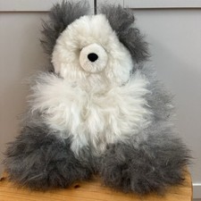 14 IN PREMIUM Alpaca Fur Teddy Bear Grey White - Stuffed Toy Please Read