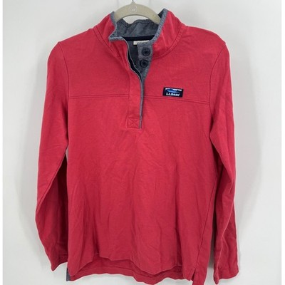 LL Bean Iron Works Pullover Sweatshirt Red Button Mock Neck Small