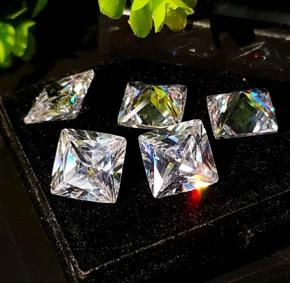 Lote de 5 piezas 75 quilates NATURAL circón blanco corte cuadrado faceta camboyana A+ PIEDRAS PRECIOSAS Foto 3 de 4