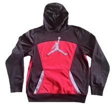 Nike Jordan Hoodie Boys XL Black Red Embroidered Logo Therma Fit Fleece Sports