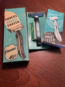Vintage Enders Speed Shaver Safety Razor with unwrapped Blade and Original Box