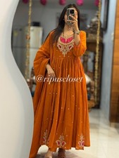 Women Pure Cotton Embroidery Kurta Set Indian Party Wear Kurti Pant Dupatta Set