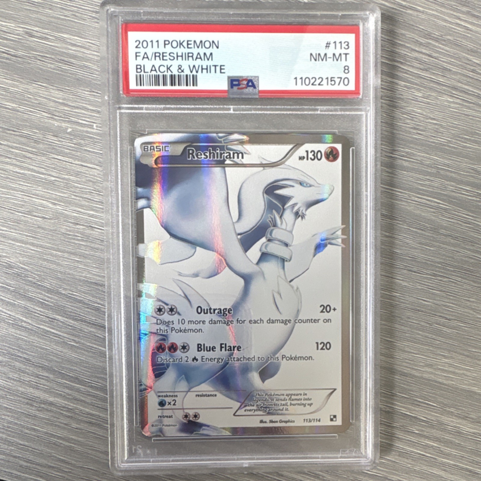 Pokémon Reshiram 113/114 Black & White Full Art Ultra Rare Holo PSA 8 English