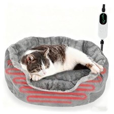 Heated Cat Bed for Indoor Cats, Adjustable Temperature Thermo Round Cat Bed