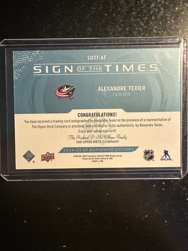 2024-25 SP Authentic Sign of the Times Auto Alexandre Texier Auto Blue Jackets - Picture 2 of 2