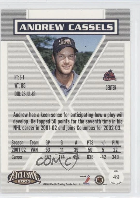 2002-03 Pacific Exclusive Gold Andrew Cassels #49 - Image 2 of 2