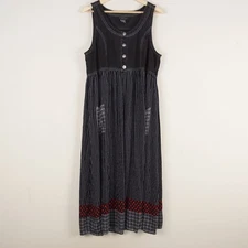 Vintage Carol Little Art To Wear Patchwork Black Striped Denim Mix Tank Dress 12