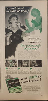 1941 Julep Mint Cooled Cigarettes Vintage Ad 14 x 5 Smoke too much