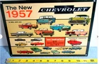 VINTAGE CHEVROLET "NEW BEAUTIFUL 1957 CHEVY'S 12" GAS OIL ADVERTISING SIGN METAL