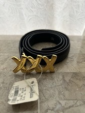 Vintage Paloma Picasso XXX Black Leather Belt Gold Buckle NOS Italy Sz 70 US 34  