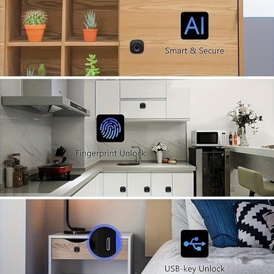 1x Smart Fingerprint Lock, Mini Fingerprint Drawer Cabinet Door Lock fits Office
