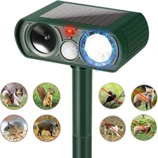 Animal Repellent Solar Ultrasonic Pest Deterrent Motion Sensor Flashing Light...