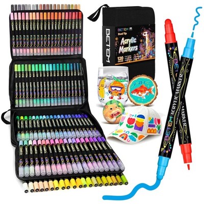 Acrylic Paint Marker Set - 120 Eco-Friendly Colors with Zipper Bag