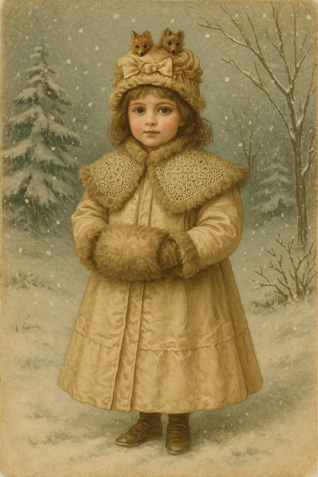 Antiguo abrigo y sombrero de invierno victoriano para niños con ribete de piel de ganchillo irlandés seda como está Foto 2 de 4