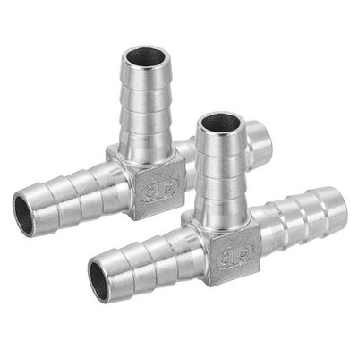 2Pcs 9/16'' Tee Hose Barb Pipe Fitting 304 Stainless Steel 3 Way Pipe Adapter