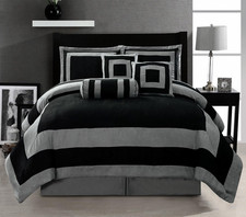 Oversized Black/Grey Micro Suede Comforter Set - King Size Bed in a Bag
