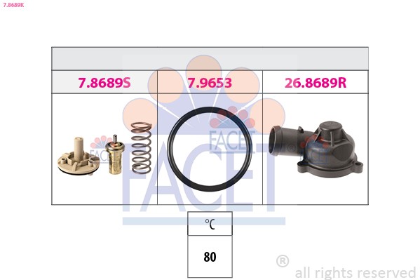 Thermostat liquide de refroidissement FACET 7.8689K boîtier d'eau 80°C