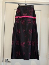 Torrid Midi Dress Womens 16 Black Pink Floral Embroidered Empire Waist Side Slit