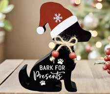 Hobby Lobby Christmas Dog In Santa Hat I BARK FOR PRESENTS  Wooden Figurine NEW