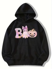 HOT-Women'S Halloween Hoodie - Cute Pumpkin  Bow Graphic Pullover Sweatshirt,Dr