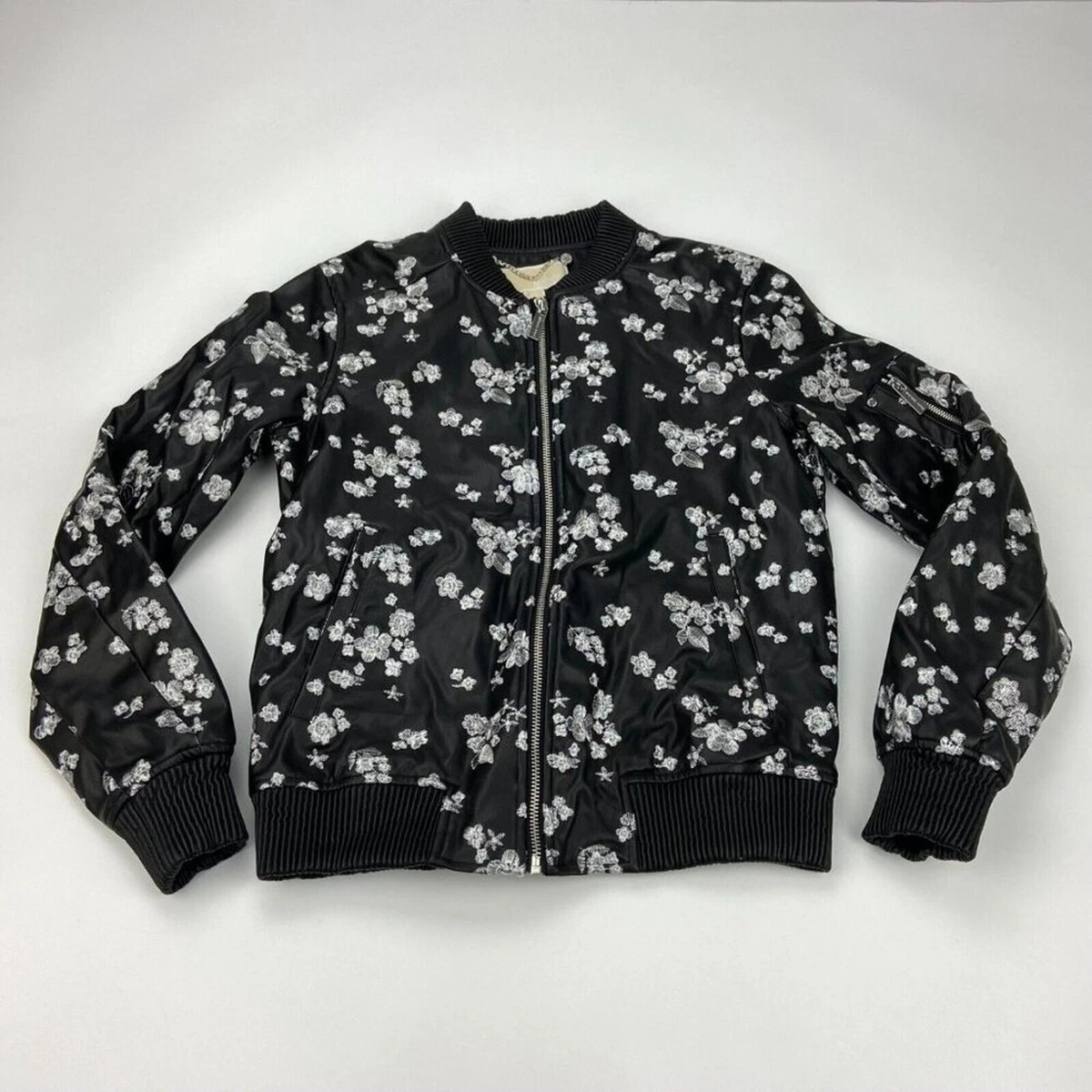 Forma Flower Leather Bomber Bomber Leather Flower Patches Black UK