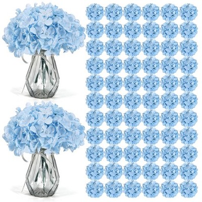 104pcs Silk Hydrangea Artificial Flowers, Blue Full Hydrangea Flowers with St...