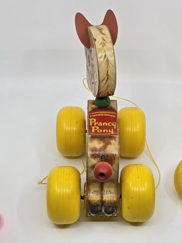 3 Vintage 1960s Fisher price pull toys Lot Prancy Pony Turtle & Peek A Boo Block - Picture 2 of 11
