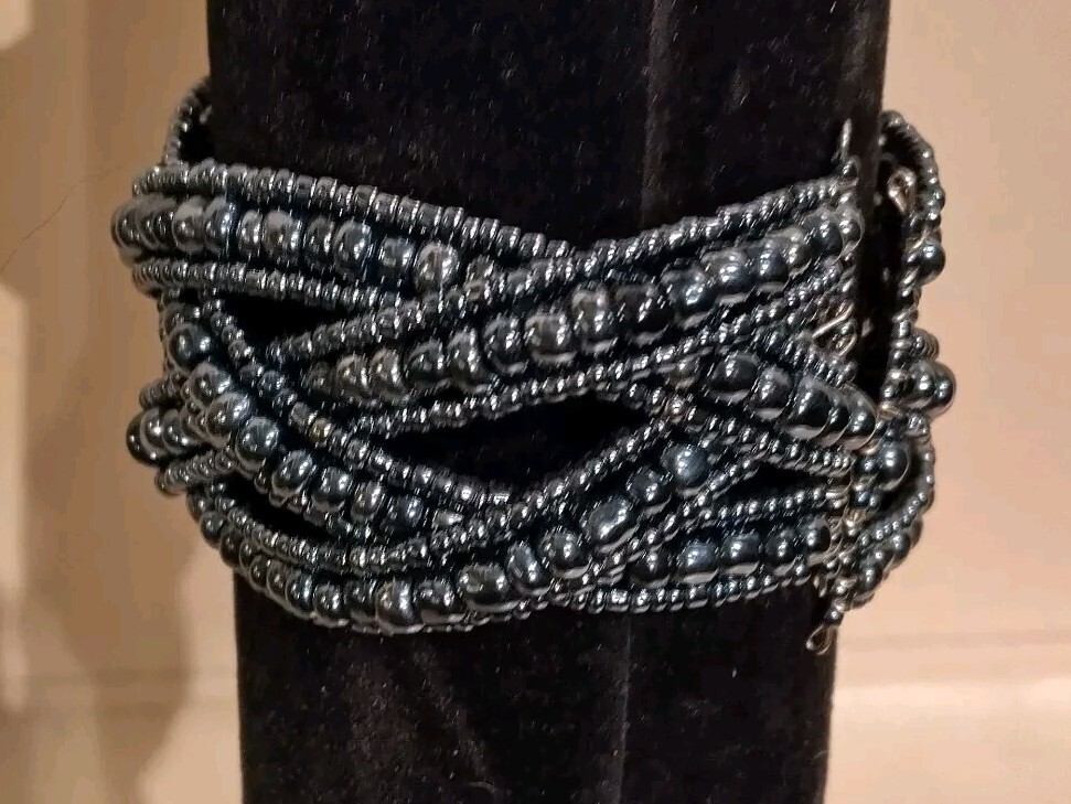 2" Wide Hematite/Dark Gray Statement Braided Seed… - image 3