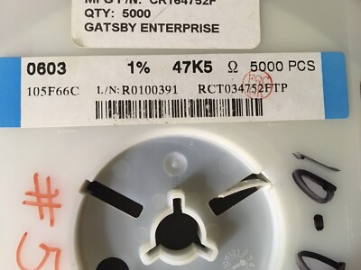 CR164752F RESISTOR THK FLM MET GLZ 47.5K Ohm 1% 75V 0603 100 ppm (500 PER LOT)
