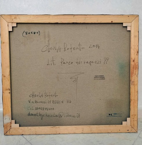 TECNICA MISTA SU TELA 70X80 CON CERTIFICATO - CHEULA ROBERTO - PARCO DEI RAGAZZI - Foto 2 di 4
