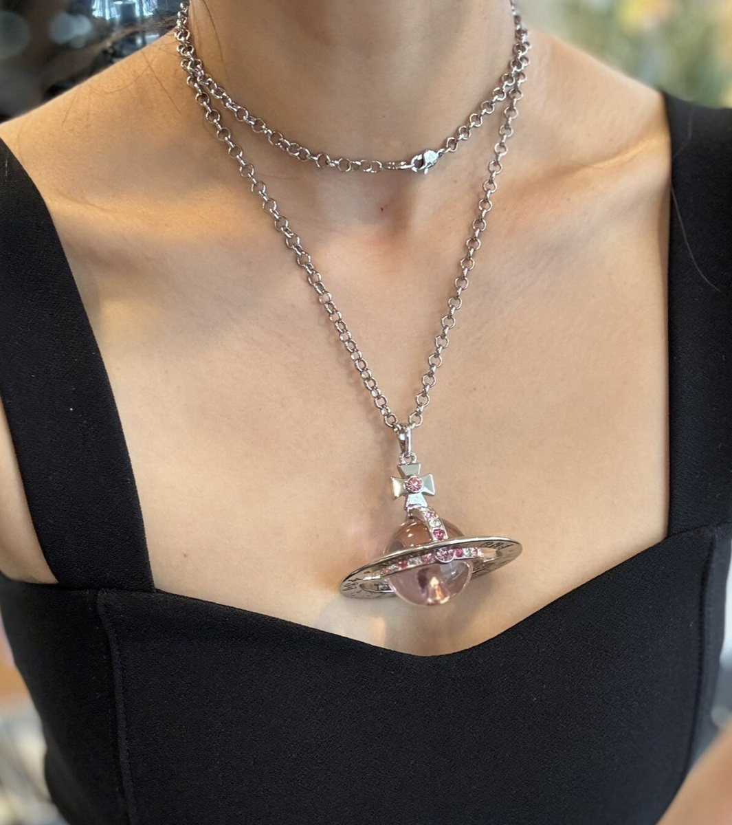 Vivienne Westwood Worlds End Giant orb Pink Crystal Necklace