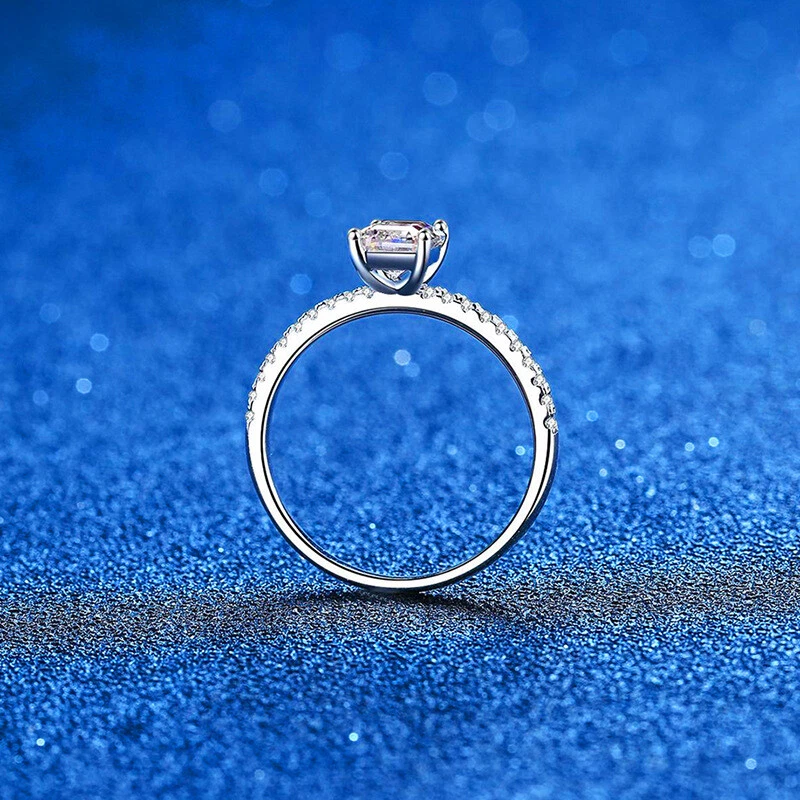 1ct Emerald/Radiant Cut Simulated Moissanite Wedding Ring Women 925 Silver Gift - Image 4 of 4