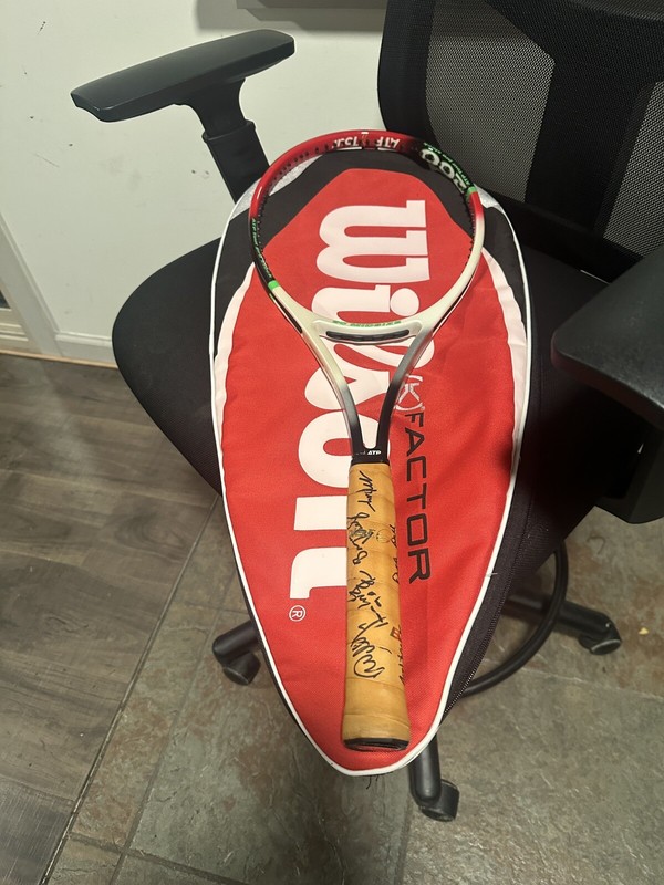 Racquet Signed By Patrick McEnroe, Bud Collins, Bob Bryan, Pam Shriver & More
