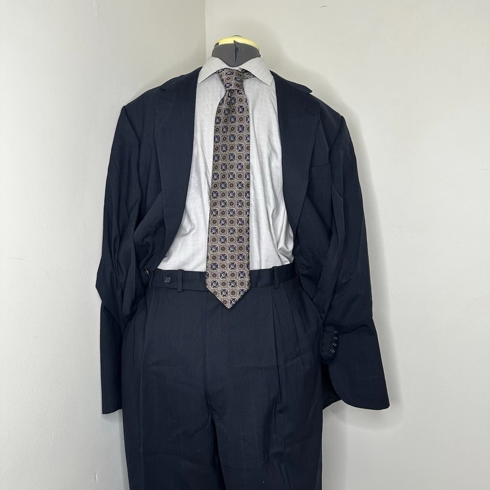 1990s Tom James Hombres 45L Traje 40x29 2 Piezas Blazer Abrigo Deportivo Chaqueta Azul EE. UU.* Foto 3 de 4