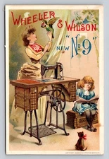 Wheeler Wilson Sewing MAchine Woman Parrot Girl Cat J J Zuck Paterson NJ P106A