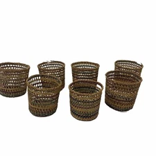 Vintage Woven Wicker Cup Holders Set 6 Boho
