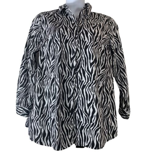 Chicos Bluse Größe 3 schwarz weiß Animalprint Knopfleiste Tunika Shirt Damen XL