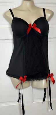 Torrid Women's Black/Red Built in Push-up Bra Corset Bowtie Top Size 4