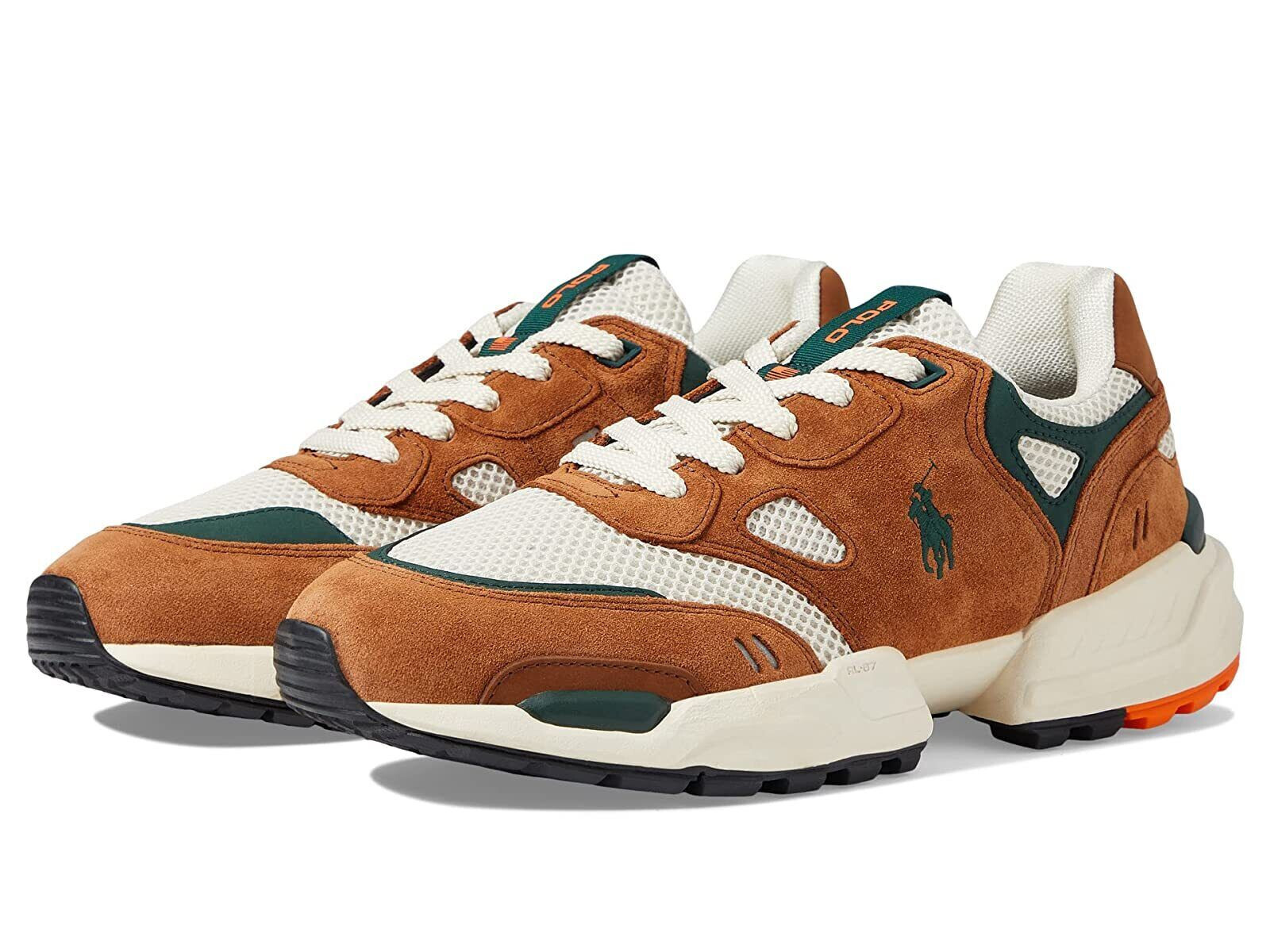 Scarpe da ginnastica POLO Ralph Lauren Jogger in maglia scamosciata marrone teak pony da uomo taglia 10 5