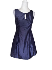 Jenny Yoo Women's Silk Sleeveless Cut-out Pleated Mini Skater Dress Blue Size 8