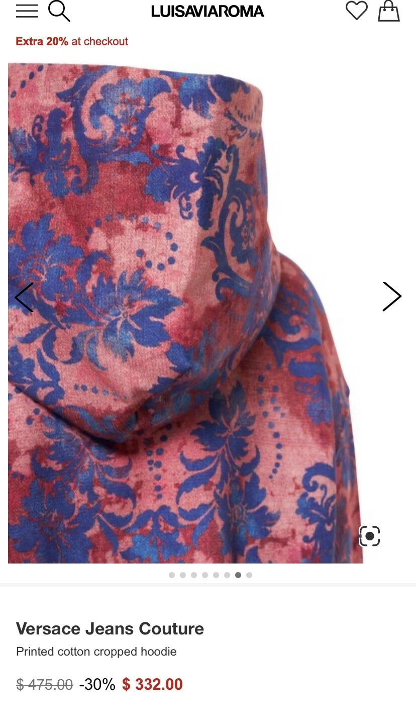 Versace Cropped Felpa con Cappuccio Donna S Vendita al Dettaglio $475