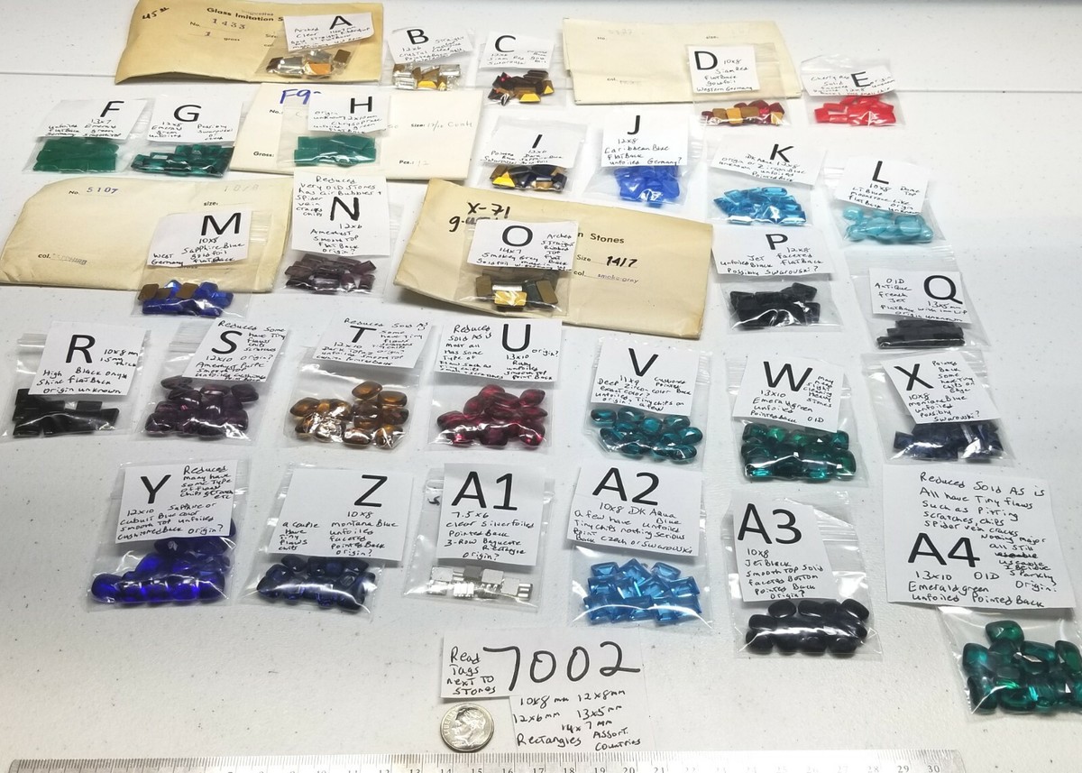 Vtg Rectangle Rhinestone PB Flat Craft Repair Jewelry Lot Some