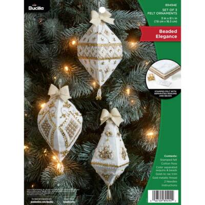 Bucilla Felt Ornaments Applique Kit Set Of 3 Beaded Elegance 89494E