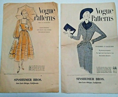 Vogue Patterns 1949 Woman Wedding Lot of 2 Vintage Pattern Brochures Prop