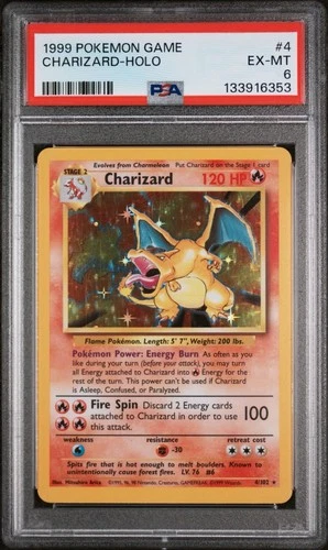 1999 Pokemon Base Set Charizard Rare Holo PSA 6 #4/102