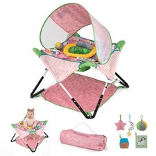 Foldable Portable Baby Jumper, Interactive Toys, 3 Adjustable Heights, Canopy
