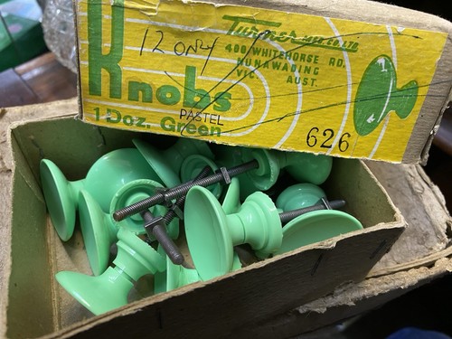12 Mint Vintage Green Plastic Cupboard Knobs Pulls Handles Box Turner Australia